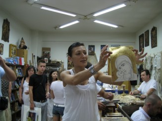 Grecia, Kalambaka: atelierul de icoane (turistilor li se arata cum se fac icoanele)