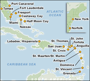 Harta Itinerar - Croaziere Caraibe Est