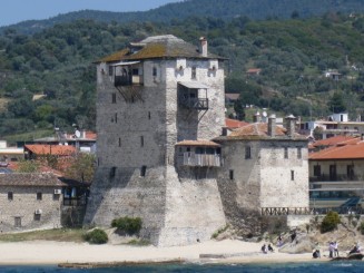 Grecia, Turnul Bizantin din Portul Ouranopolis (de unde se fac croaziere de-a lungul M. Athos)