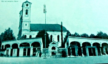 Bazarul din Lugoj in 1907 in jurul biericii cu 2 turnuri