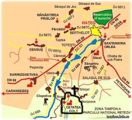 Harta Sarmizegetusa Ulpia Traiana  si zona Hateg