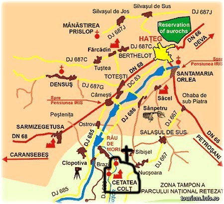 Harta Sarmizegetusa Ulpia Traiana  si zona Hateg