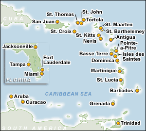 Harta Itinerar Croaziere Caraibe Sud